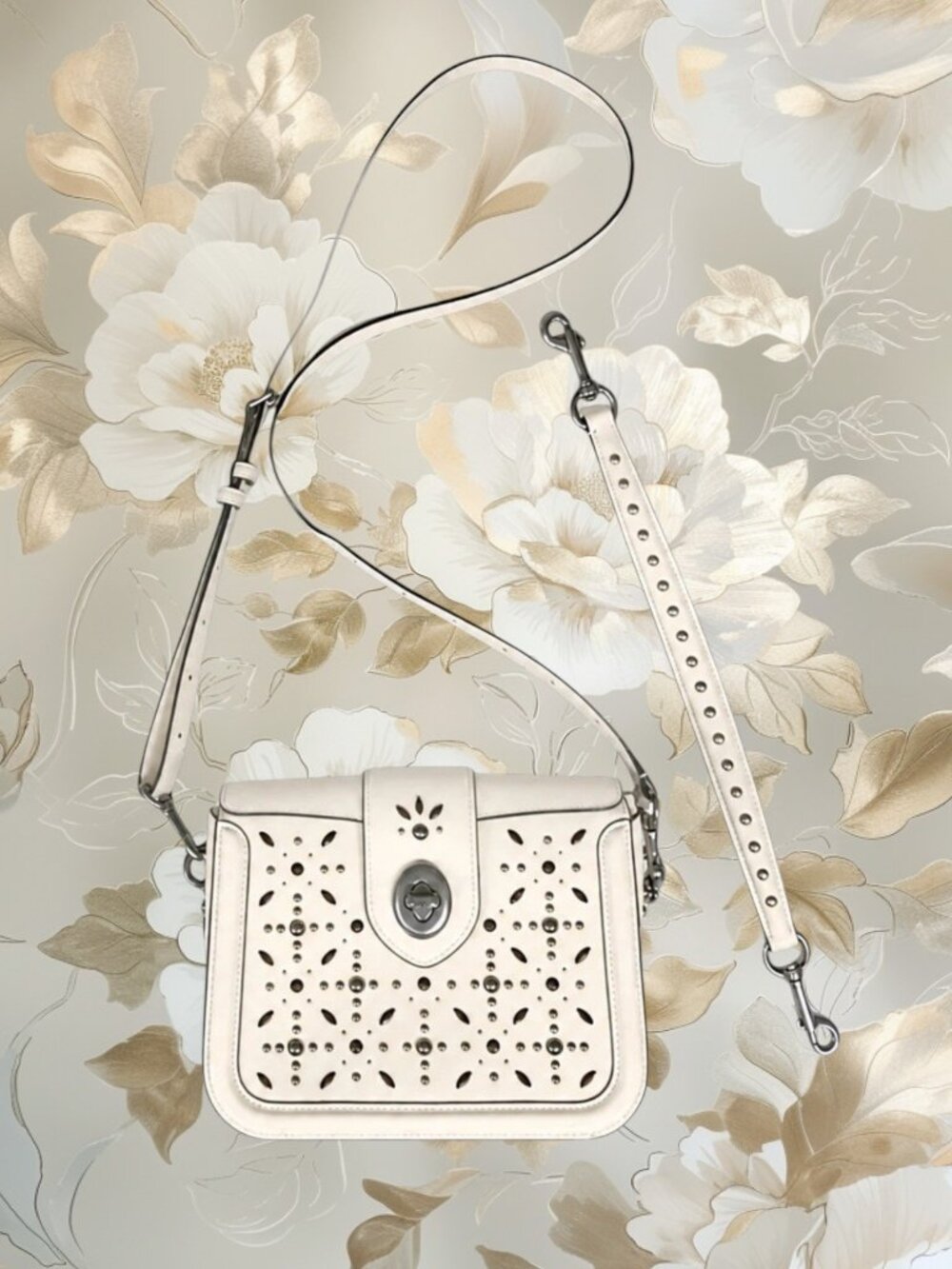 Coach Page Chalk Cream Prairie Rivets Crossbody Satchel Purse 8.5' x 7" x 3" - Picture 2 of 13